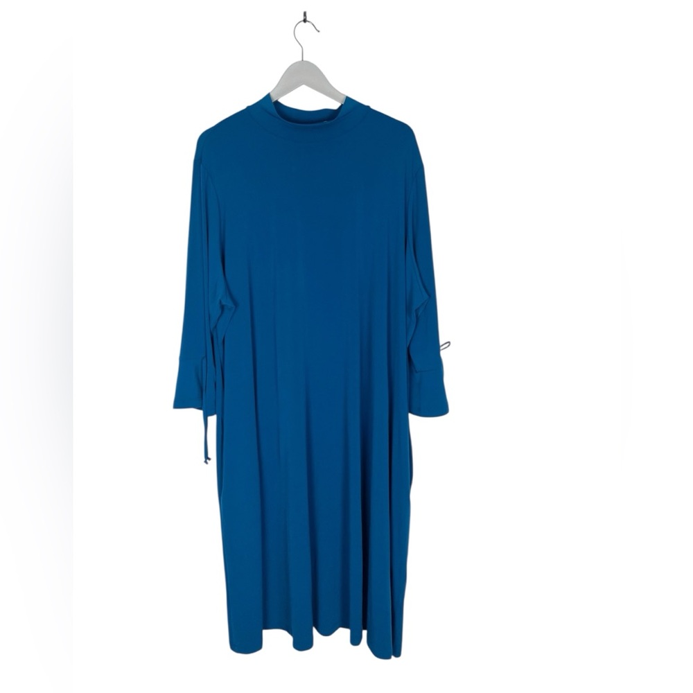 Susan Graver Liquid Knit Size 4X P Mock Neck Stretch Dress Teal Blue‎ Travel